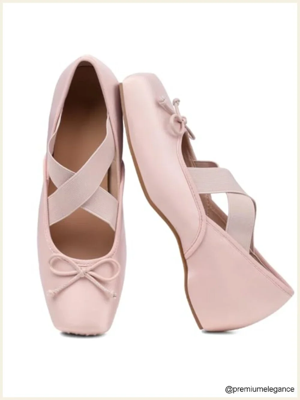 Square Toe Criss Cross Strap Ballet Flats with Bow Low Wedge